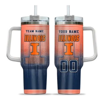 personalized illinois fighting illini gradient dots blue curved tumbler best selling.webp