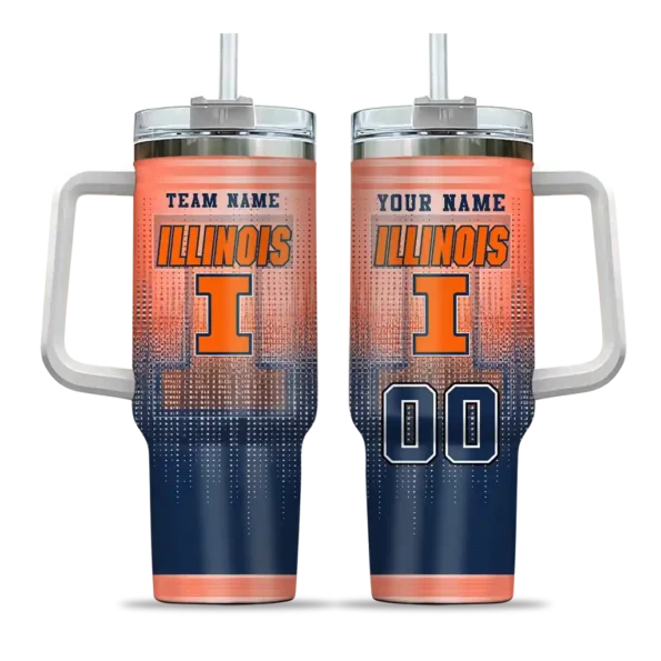 personalized illinois fighting illini gradient dots blue curved tumbler best selling.webp