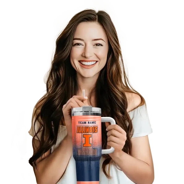 personalized illinois fighting illini gradient dots blue curved tumbler premium grade.webp