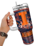 personalized illinois fighting illini honey streaks blue curved tumbler best selling.webp
