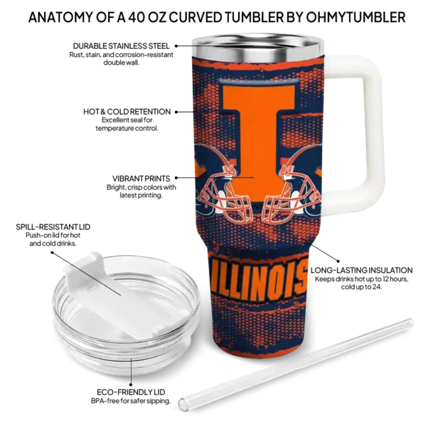 personalized illinois fighting illini honey streaks blue curved tumbler new arrival.webp