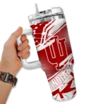personalized indiana hoosiers abstract paths red curved tumbler best selling.webp