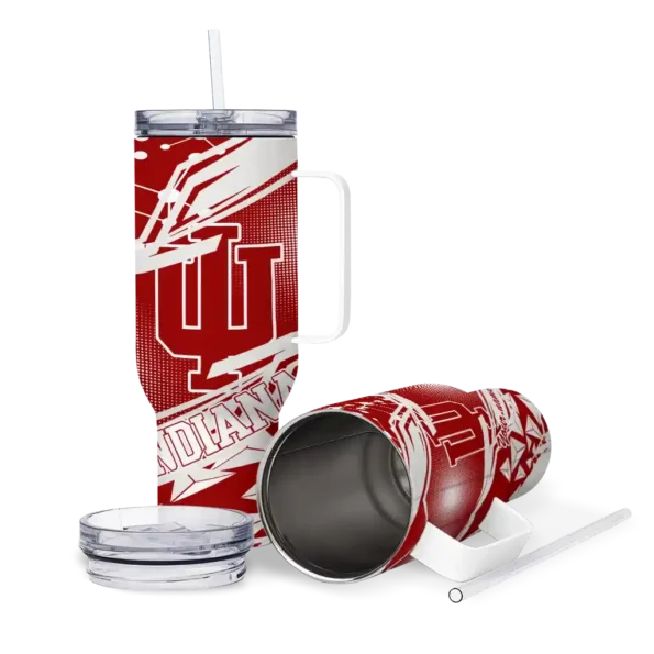 personalized indiana hoosiers abstract paths red curved tumbler high quality.webp