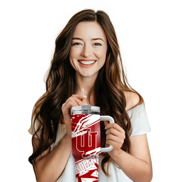 personalized indiana hoosiers abstract paths red curved tumbler premium grade.webp