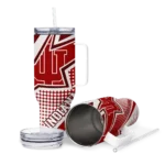 personalized indiana hoosiers arrow burst red curved tumbler best selling.webp