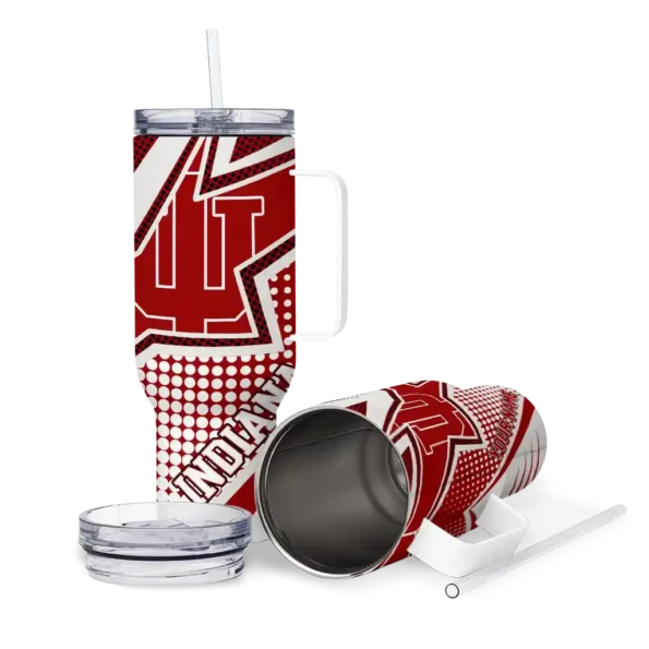 personalized indiana hoosiers arrow burst red curved tumbler high quality.webp