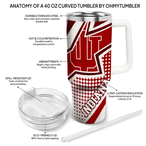 personalized indiana hoosiers arrow burst red curved tumbler new arrival.webp