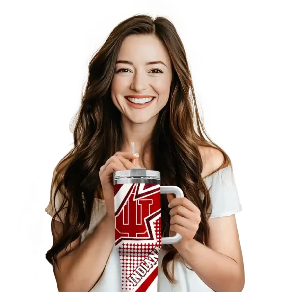 personalized indiana hoosiers arrow burst red curved tumbler premium grade.webp