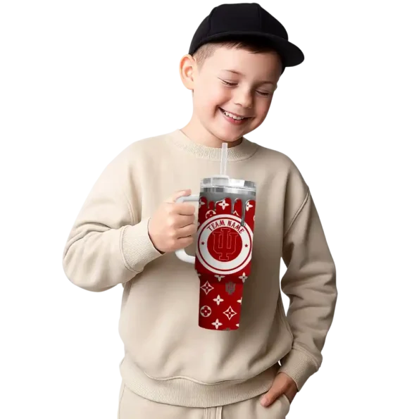 personalized indiana hoosiers bullseye drips red curved tumbler latest model.webp