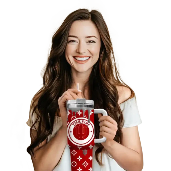 personalized indiana hoosiers bullseye drips red curved tumbler premium grade.webp
