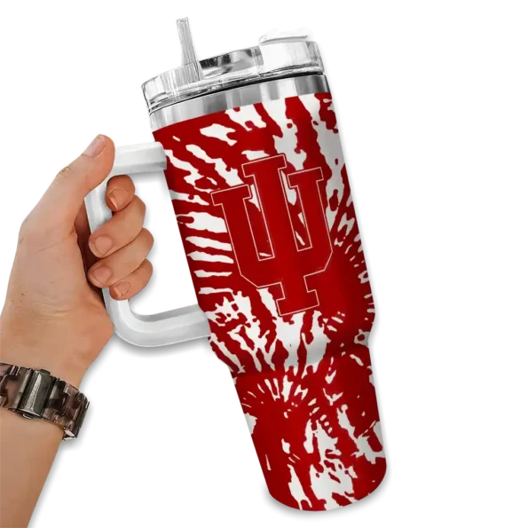 personalized indiana hoosiers burst swirl red curved tumbler fashion forward.webp