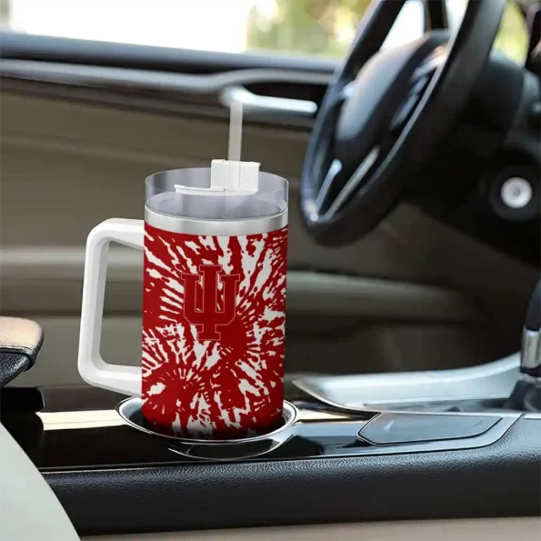 personalized indiana hoosiers burst swirl red curved tumbler trendy.webp