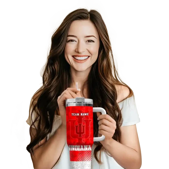 personalized indiana hoosiers geometric prism red curved tumbler premium grade.webp