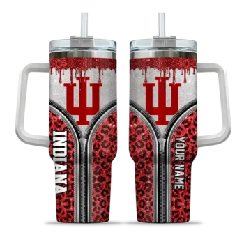 personalized indiana hoosiers leopard zipper red curved tumbler best selling.webp