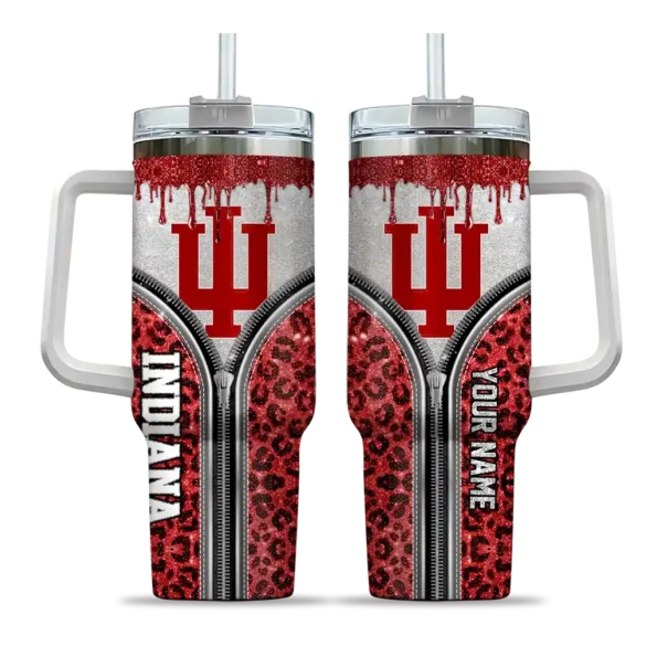personalized indiana hoosiers leopard zipper red curved tumbler best selling.webp