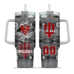 personalized indiana hoosiers superman shield red gray curved tumbler best selling.webp