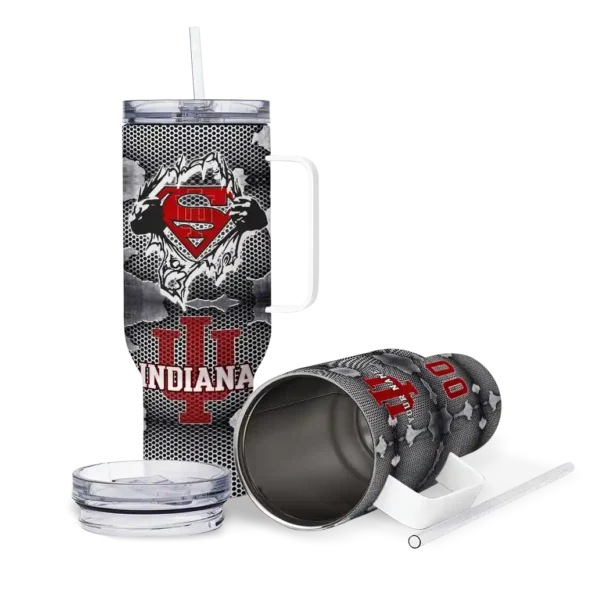 personalized indiana hoosiers superman shield red gray curved tumbler high quality.webp