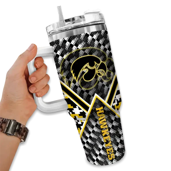 personalized iowa hawkeyes chevron angle black curved tumbler fashion forward.webp