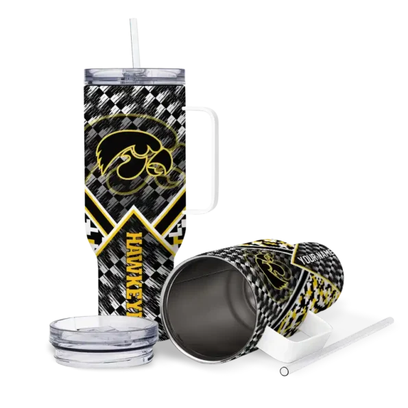 personalized iowa hawkeyes chevron angle black curved tumbler high quality.webp