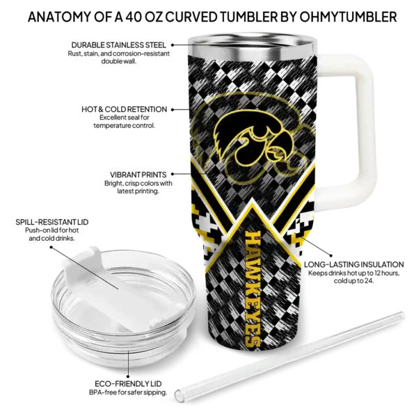 personalized iowa hawkeyes chevron angle black curved tumbler new arrival.webp