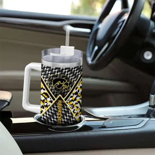 personalized iowa hawkeyes chevron angle black curved tumbler trendy.webp