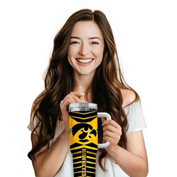 personalized iowa hawkeyes chevron layers black curved tumbler premium grade.webp