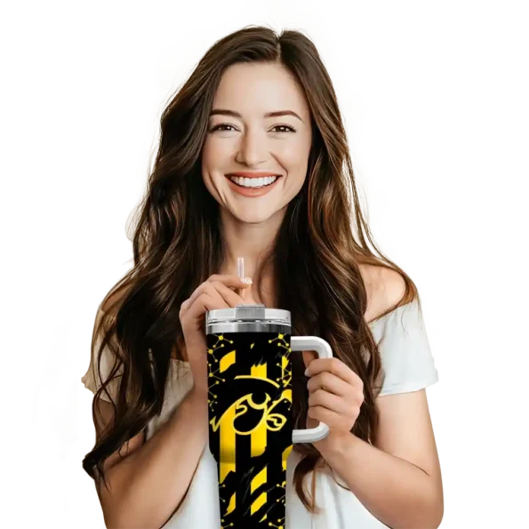 personalized iowa hawkeyes claw cut black curved tumbler premium grade.webp