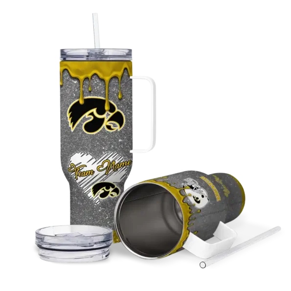 personalized iowa hawkeyes heart helmet motif black curved tumbler high quality.webp