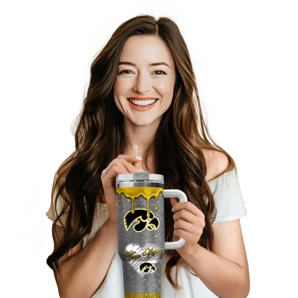personalized iowa hawkeyes heart helmet motif black curved tumbler premium grade.webp