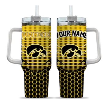 personalized iowa hawkeyes hex texture black curved tumbler best selling.webp