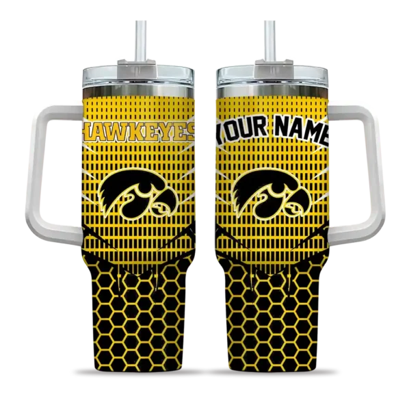personalized iowa hawkeyes hex texture black curved tumbler best selling.webp