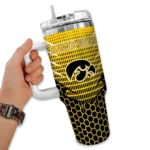 personalized iowa hawkeyes hex texture black curved tumbler best selling.webp