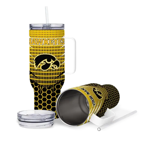 personalized iowa hawkeyes hex texture black curved tumbler high quality.webp