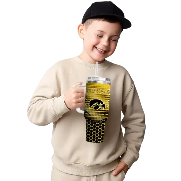 personalized iowa hawkeyes hex texture black curved tumbler latest model.webp