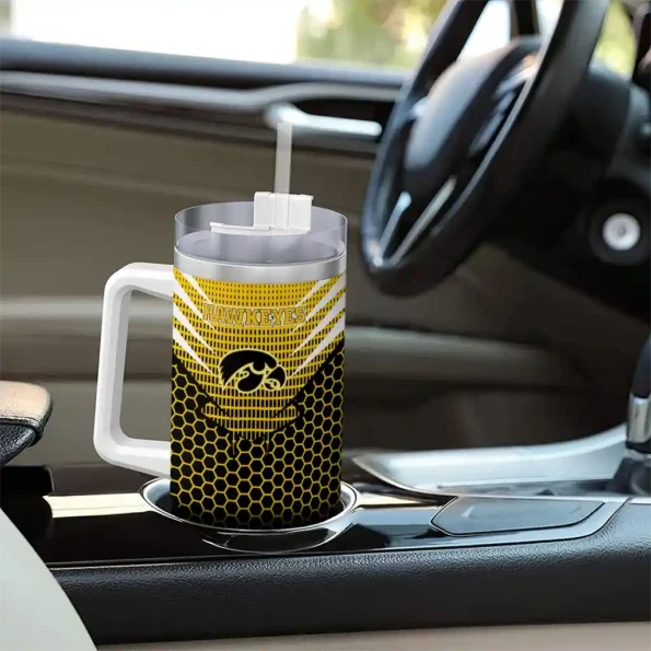 personalized iowa hawkeyes hex texture black curved tumbler trendy.webp
