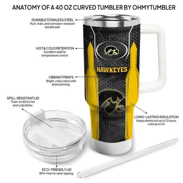 personalized iowa hawkeyes hexagon armor black curved tumbler new arrival.webp