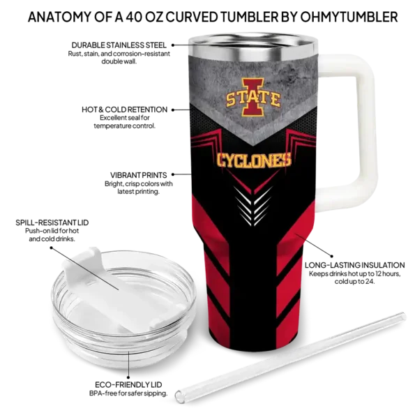 personalized iowa state cyclones arrow armor red black curved tumbler new arrival.webp