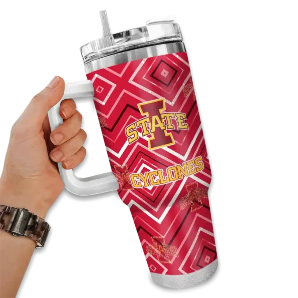 personalized iowa state cyclones bold diamonds red curved tumbler fashion forward.webp