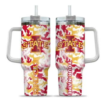 personalized iowa state cyclones camo mashup red white curved tumbler best selling.webp
