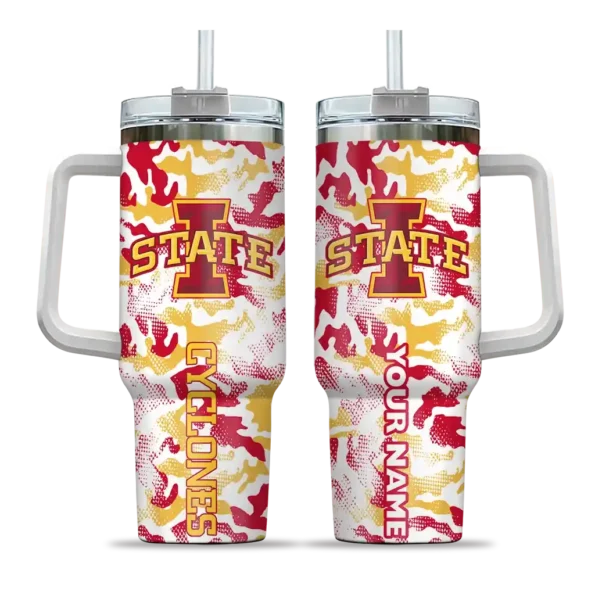 personalized iowa state cyclones camo mashup red white curved tumbler best selling.webp
