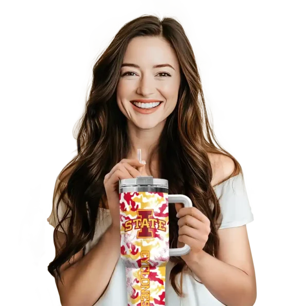 personalized iowa state cyclones camo mashup red white curved tumbler premium grade.webp