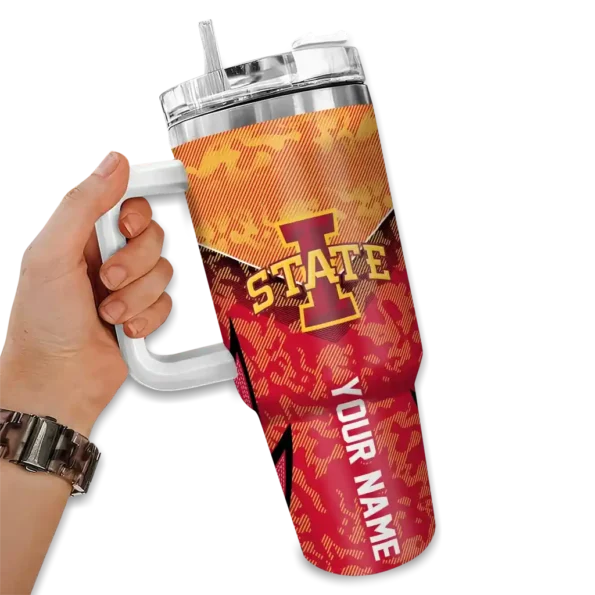 personalized iowa state cyclones chevron stripe red curved tumbler fashion forward.webp