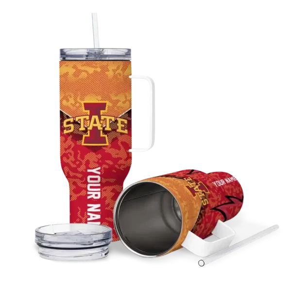 personalized iowa state cyclones chevron stripe red curved tumbler high quality.webp