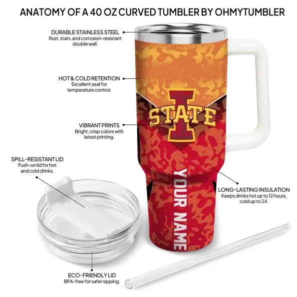 personalized iowa state cyclones chevron stripe red curved tumbler new arrival.webp