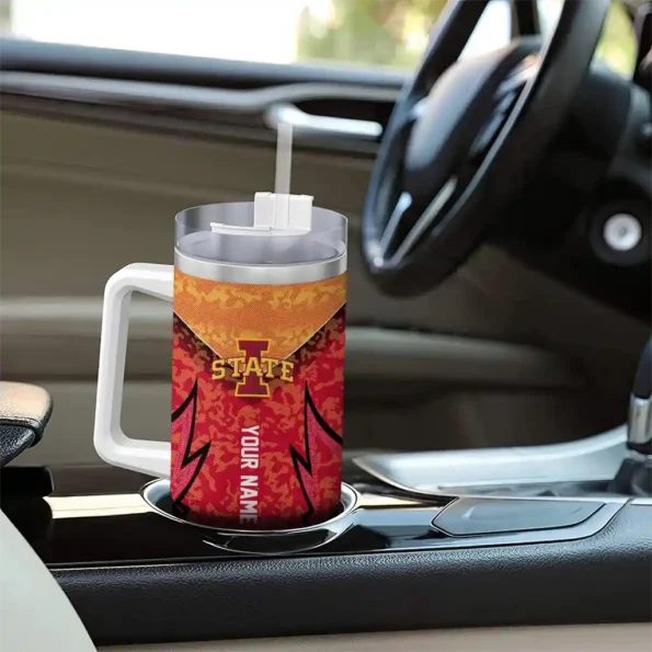personalized iowa state cyclones chevron stripe red curved tumbler trendy.webp