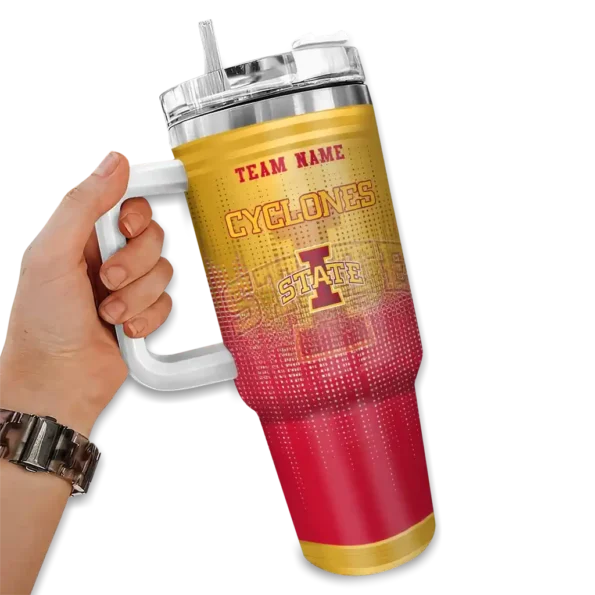 personalized iowa state cyclones gradient dots red curved tumbler fashion forward.webp