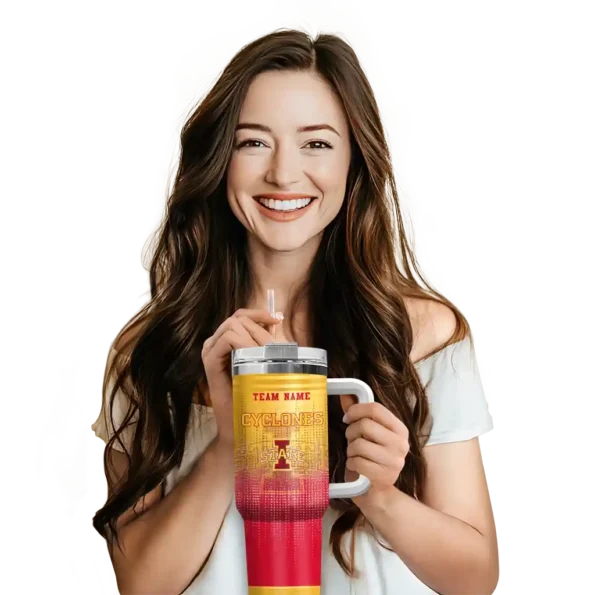 personalized iowa state cyclones gradient dots red curved tumbler premium grade.webp