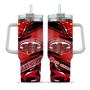 personalized jacksonville state gamecocks abstract paths red curved tumbler best selling.webp