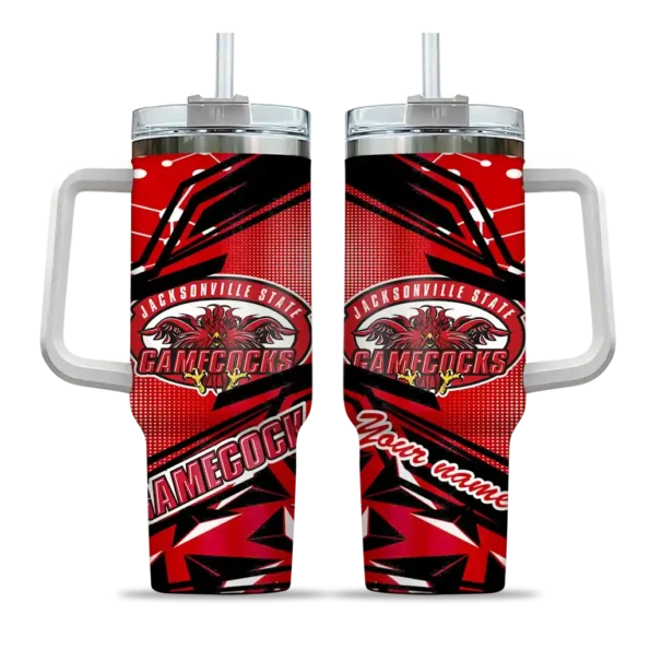 personalized jacksonville state gamecocks abstract paths red curved tumbler best selling.webp