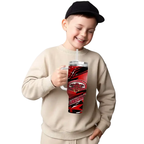 personalized jacksonville state gamecocks abstract paths red curved tumbler latest model.webp